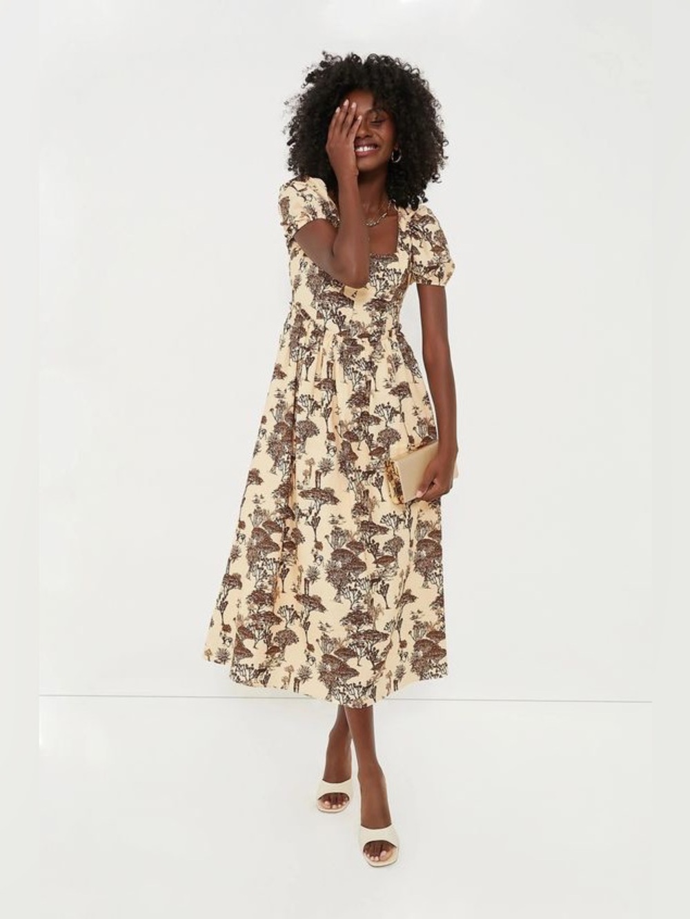 Tuckernuck Hyacinth House Brown Toile Camilla Tie Corset Midi Dress Size Small